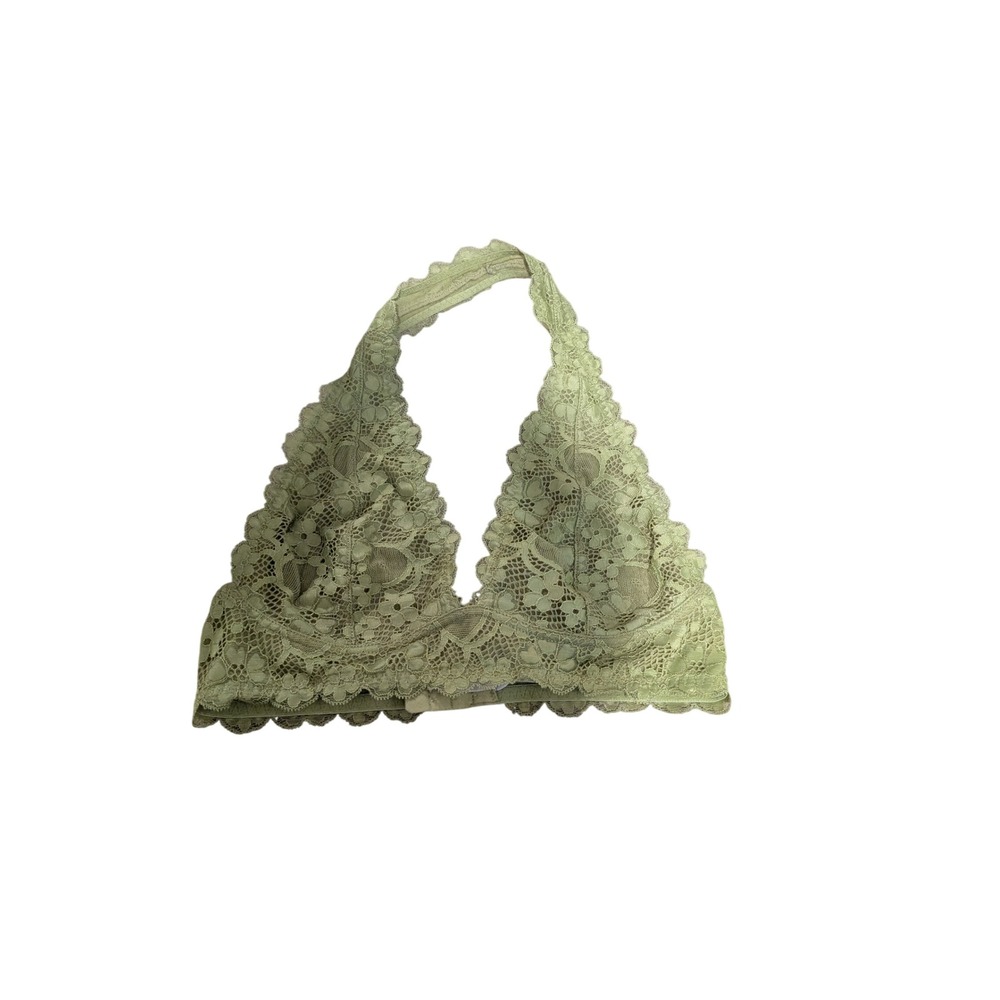 Free People Intimately Bralette Womens XS Green Lace Halter Plunge Boho Bra